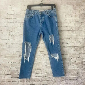 Subdued Boyfriend Fit Women's Size 26 Ankle Jeans Distressed Raw Hem Button